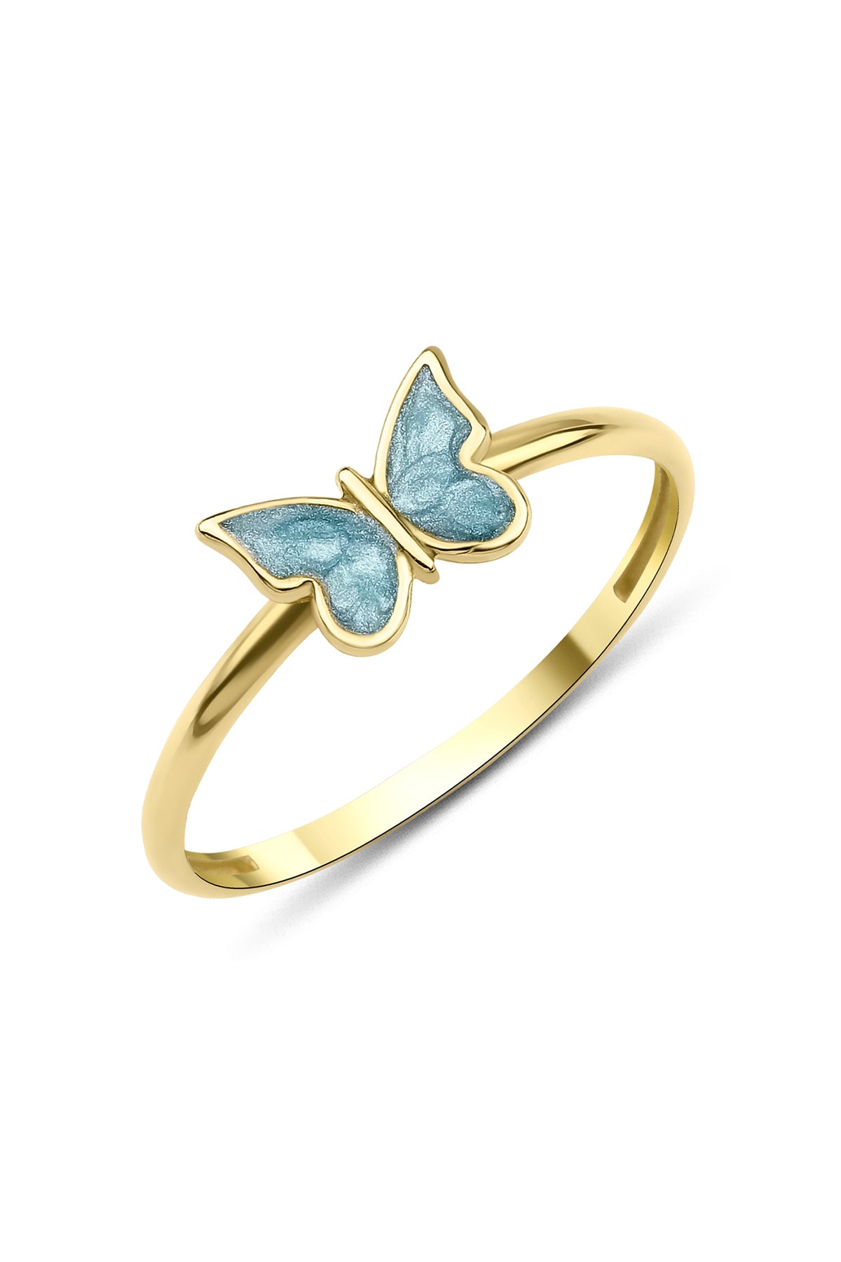 14K Gold Blue Enamel Butterfly Shape Ring