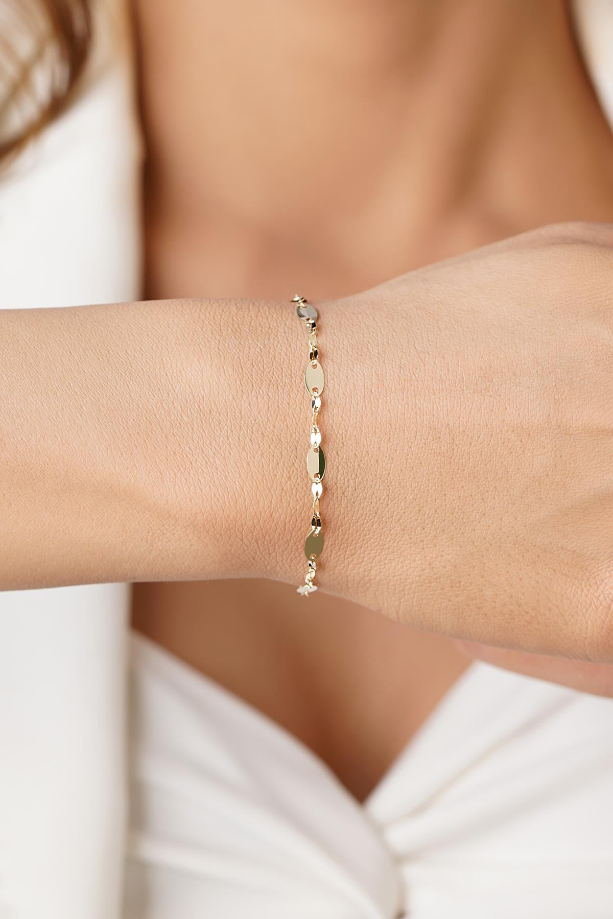 14K Gold Bold Mirror Link Jewelry Set