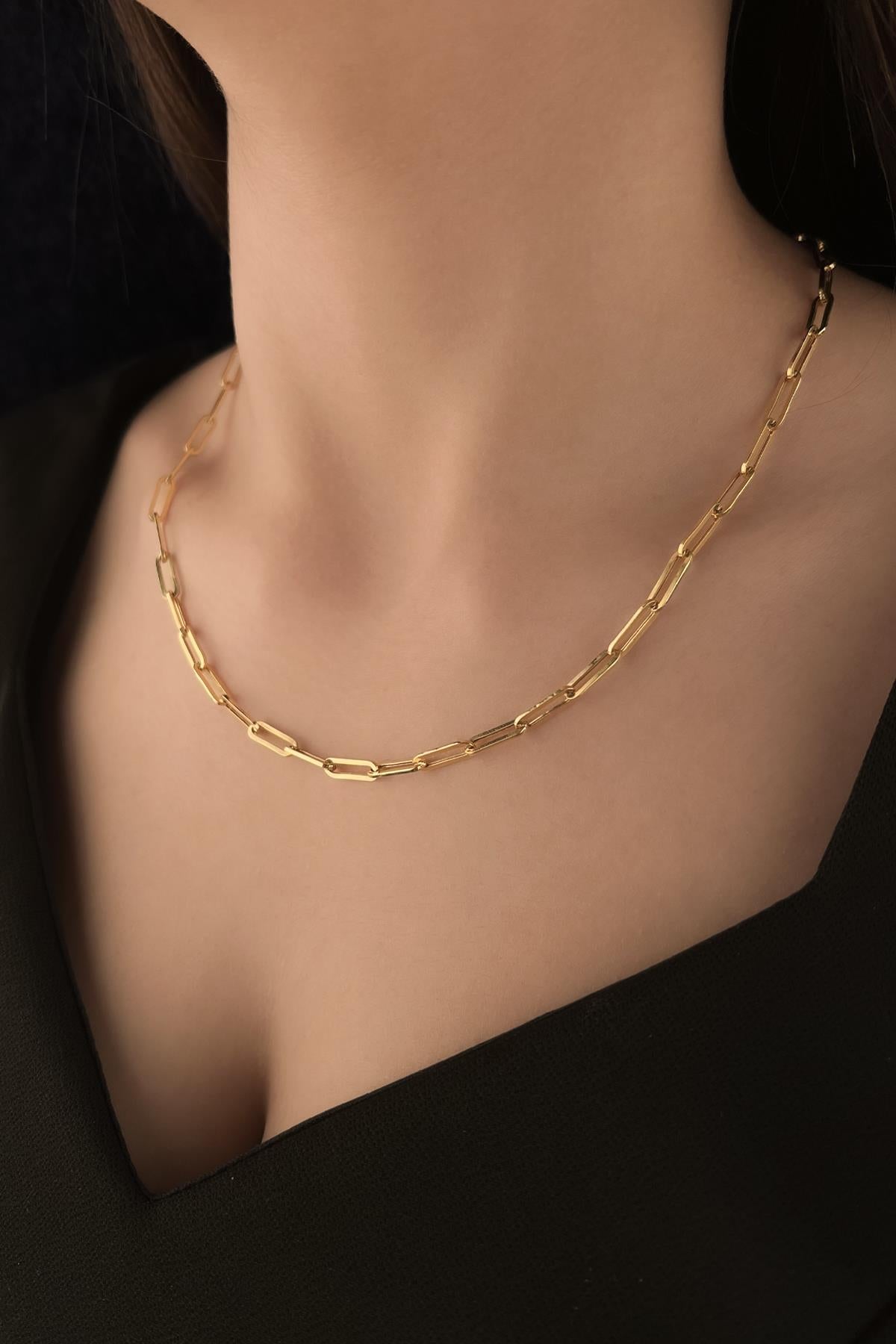 14K Gold Bold Paperclip Link Necklace