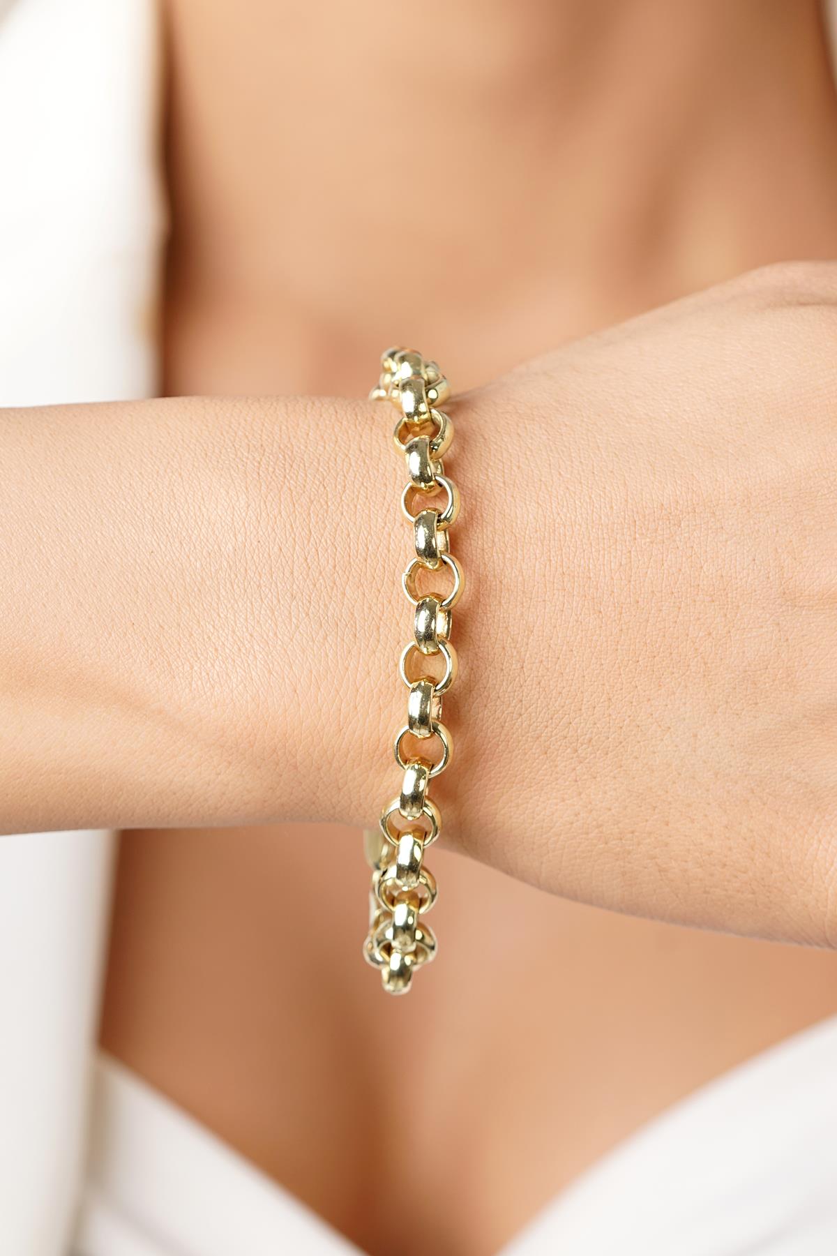 14K Solid Gold Bold Rounded Link Bracelet