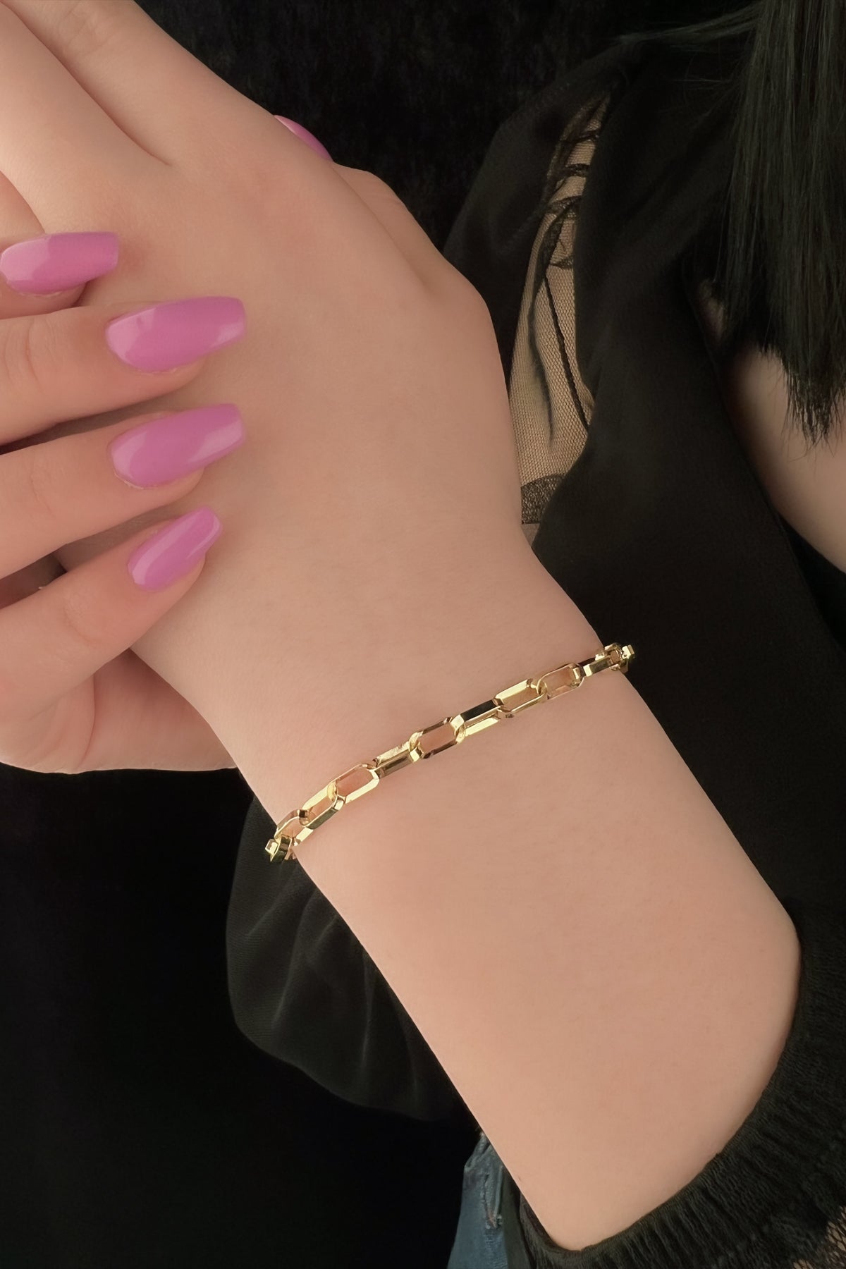 14K Gold Bright Paperclip Bracelet