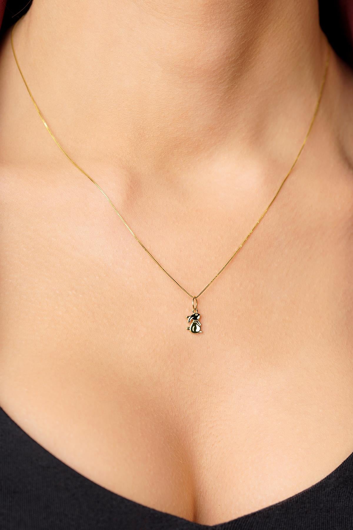 14K Gold Bunny Detailed Cube Chain Necklace