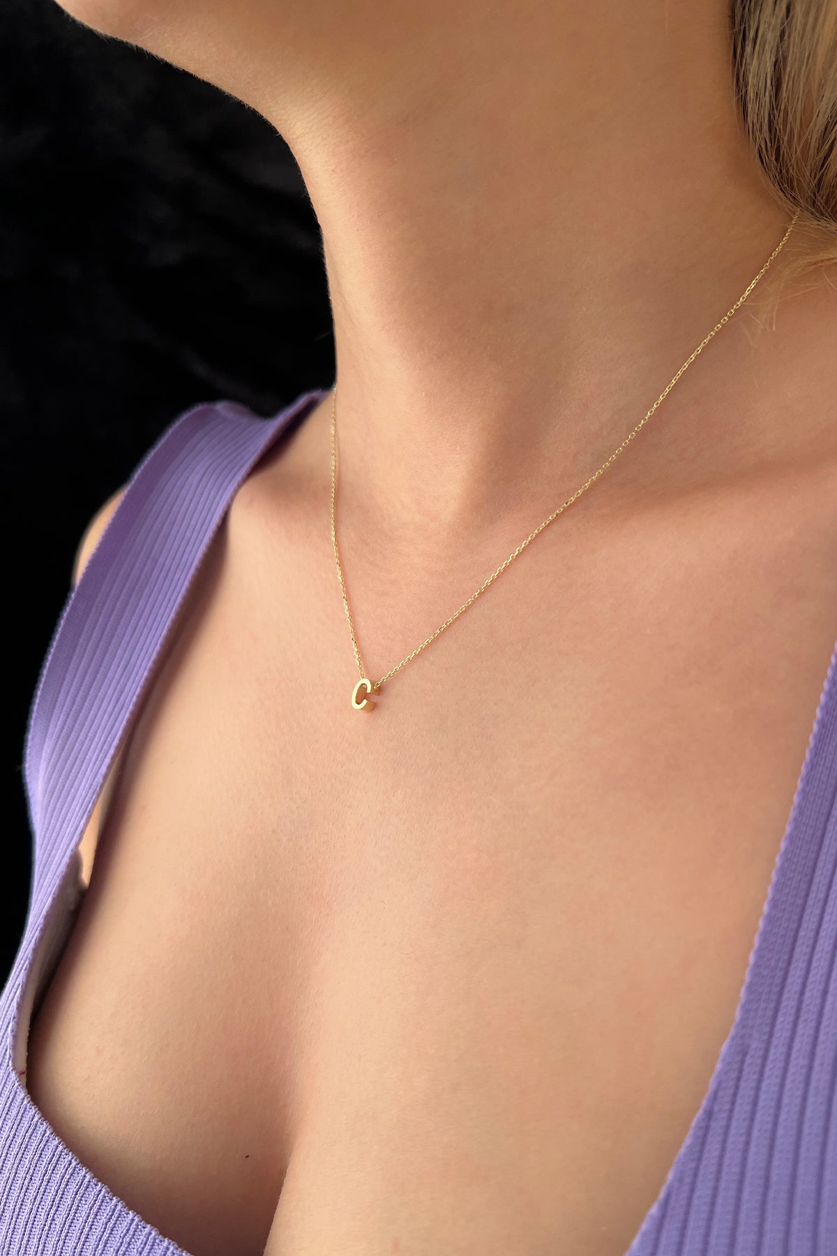 14K Gold C Initial Necklace