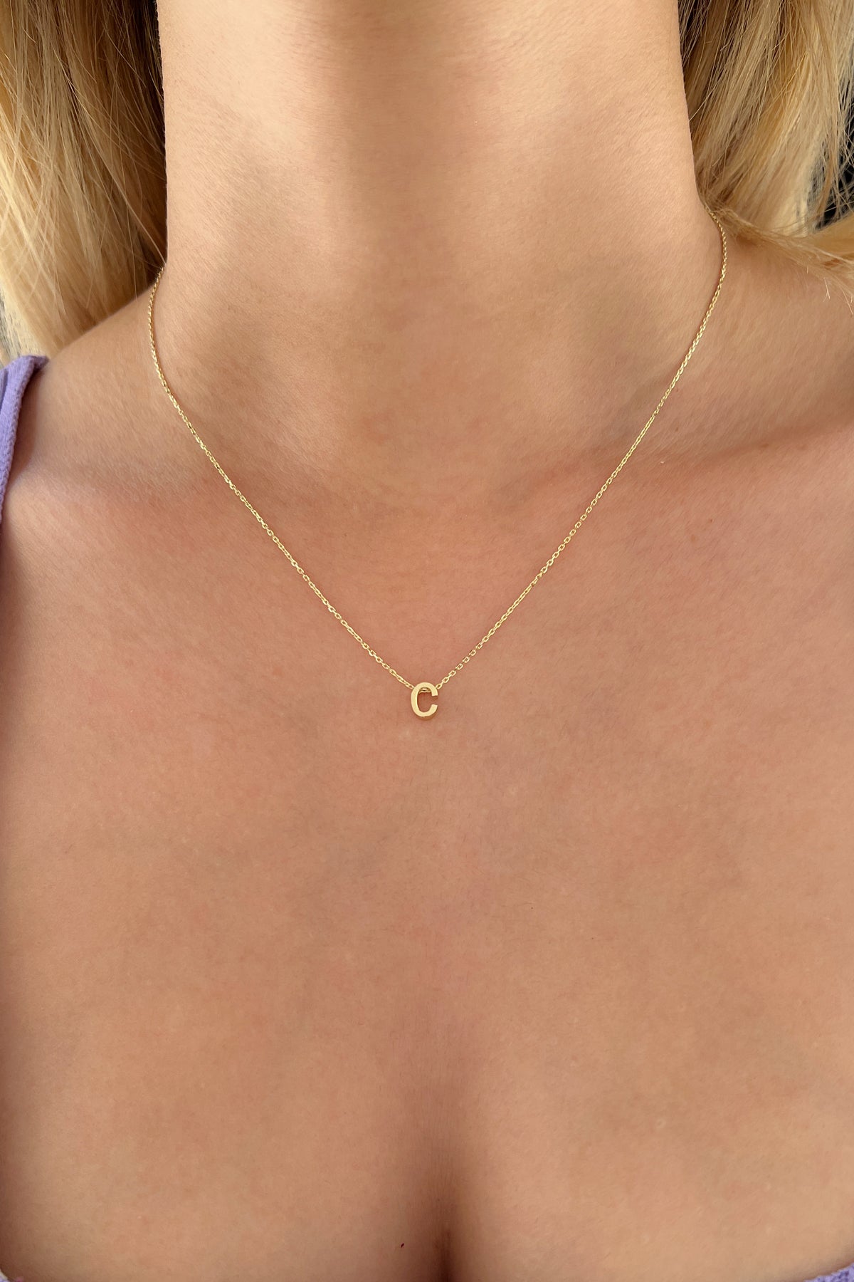 14K Gold C Initial Necklace