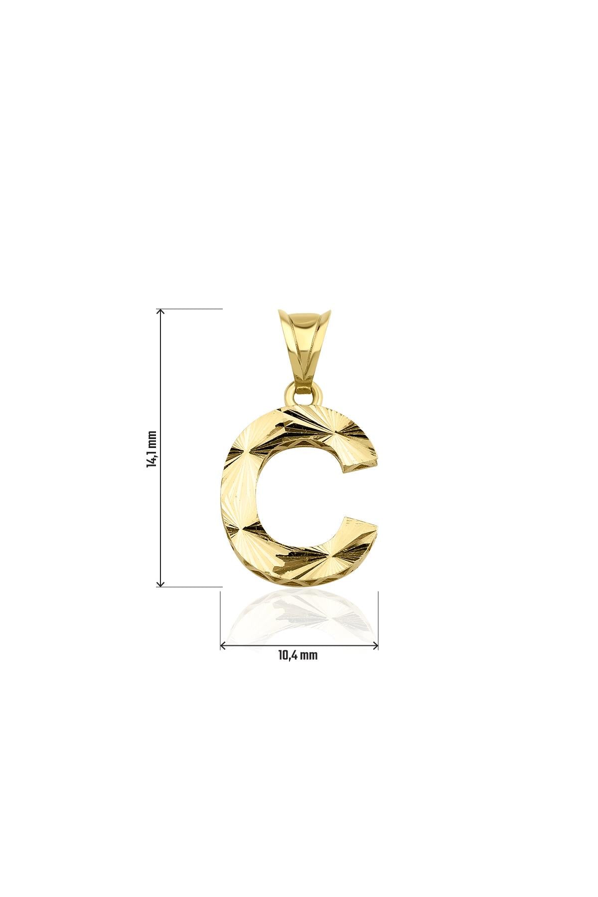 14K Gold C Letter Mini Shine Pendant