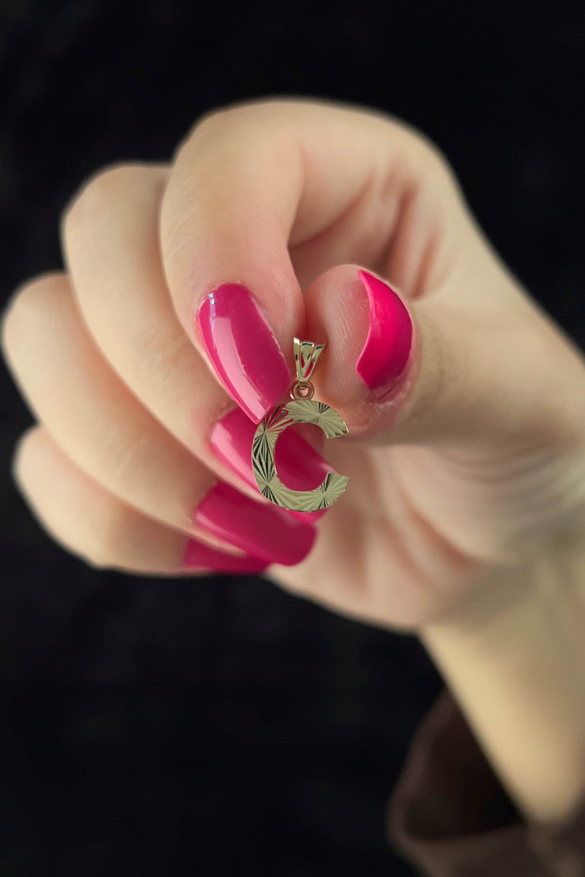 14K Gold C Letter Mini Shine Pendant