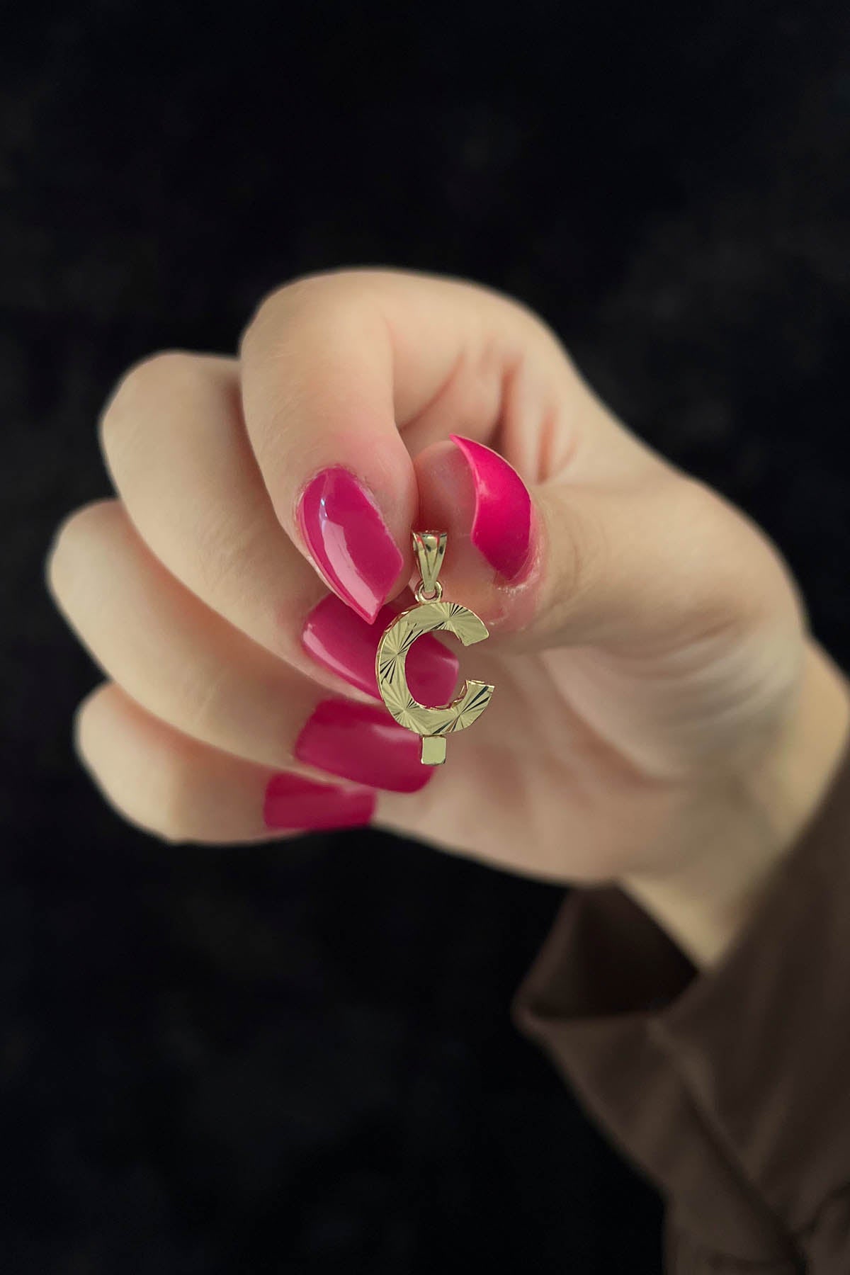 14K Gold Ç Letter Mini Shine Pendant