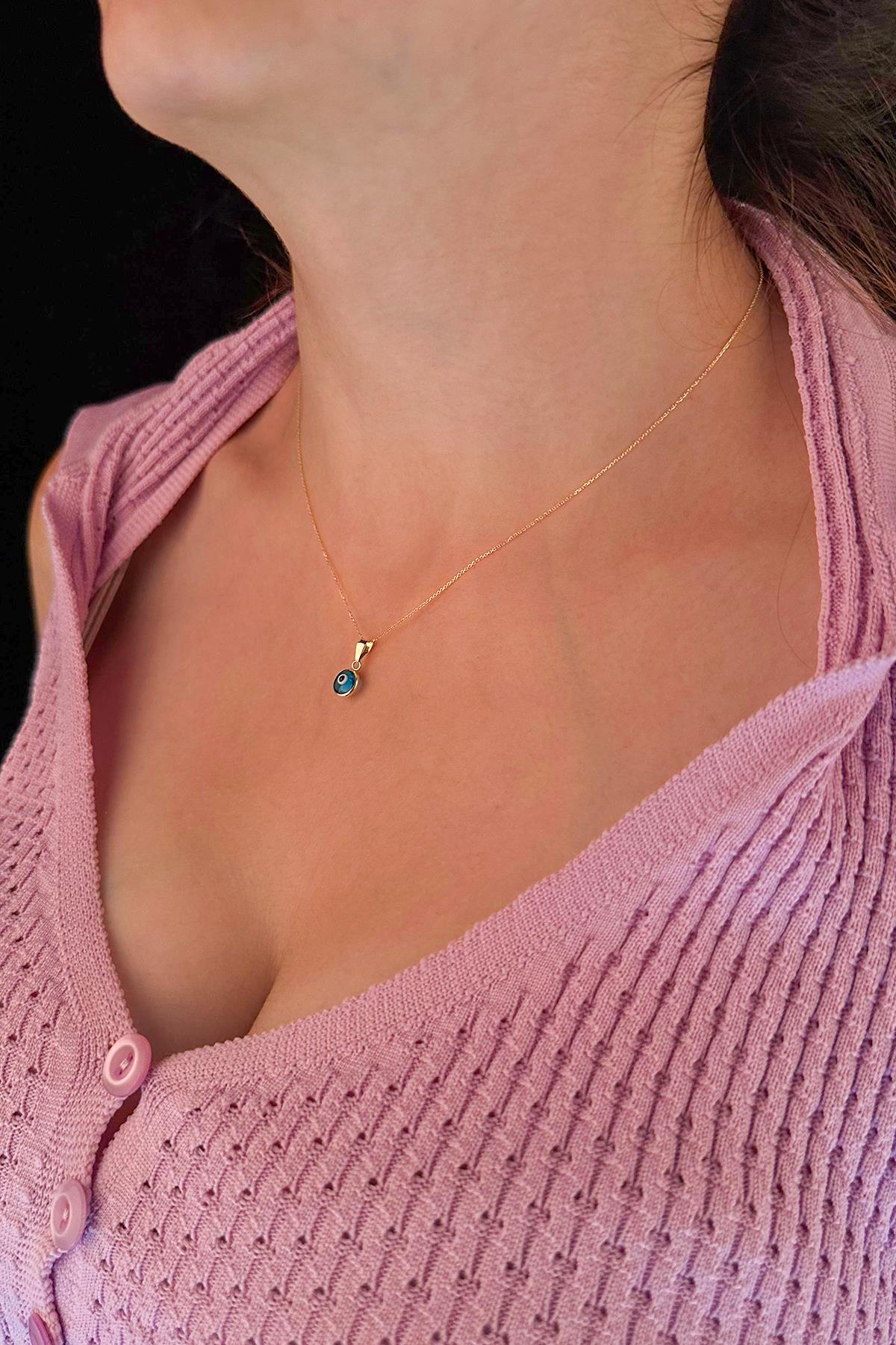 14K Gold Cable Evil Eye Necklace