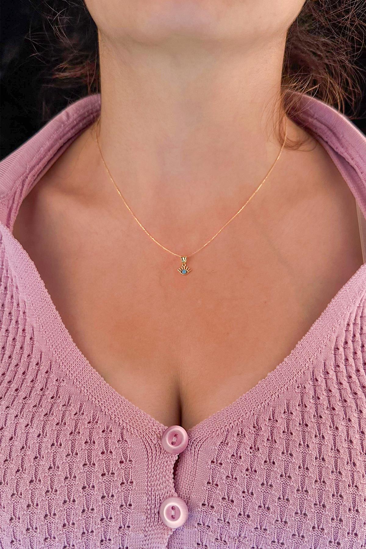 14K Gold Cable Evil Eye Necklace