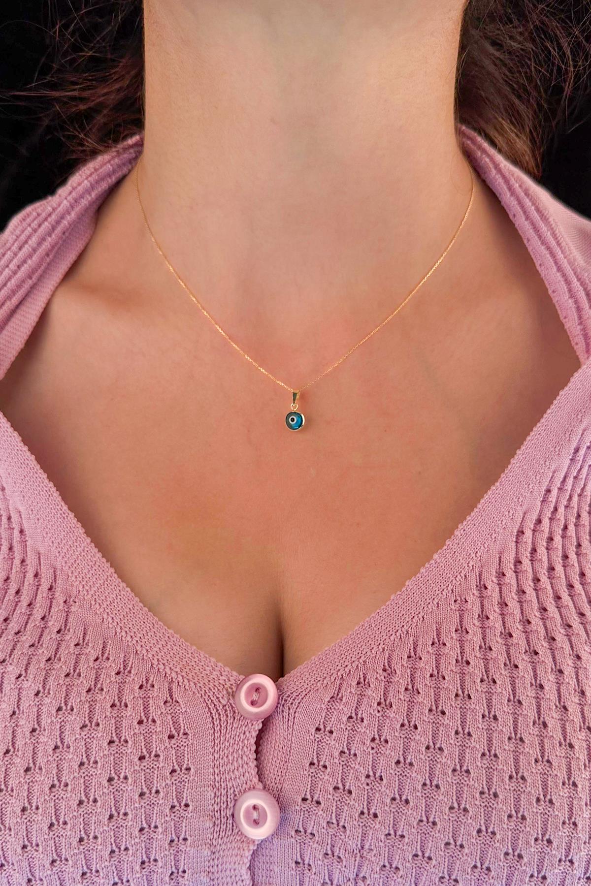 14K Gold Cable Evil Eye Necklace