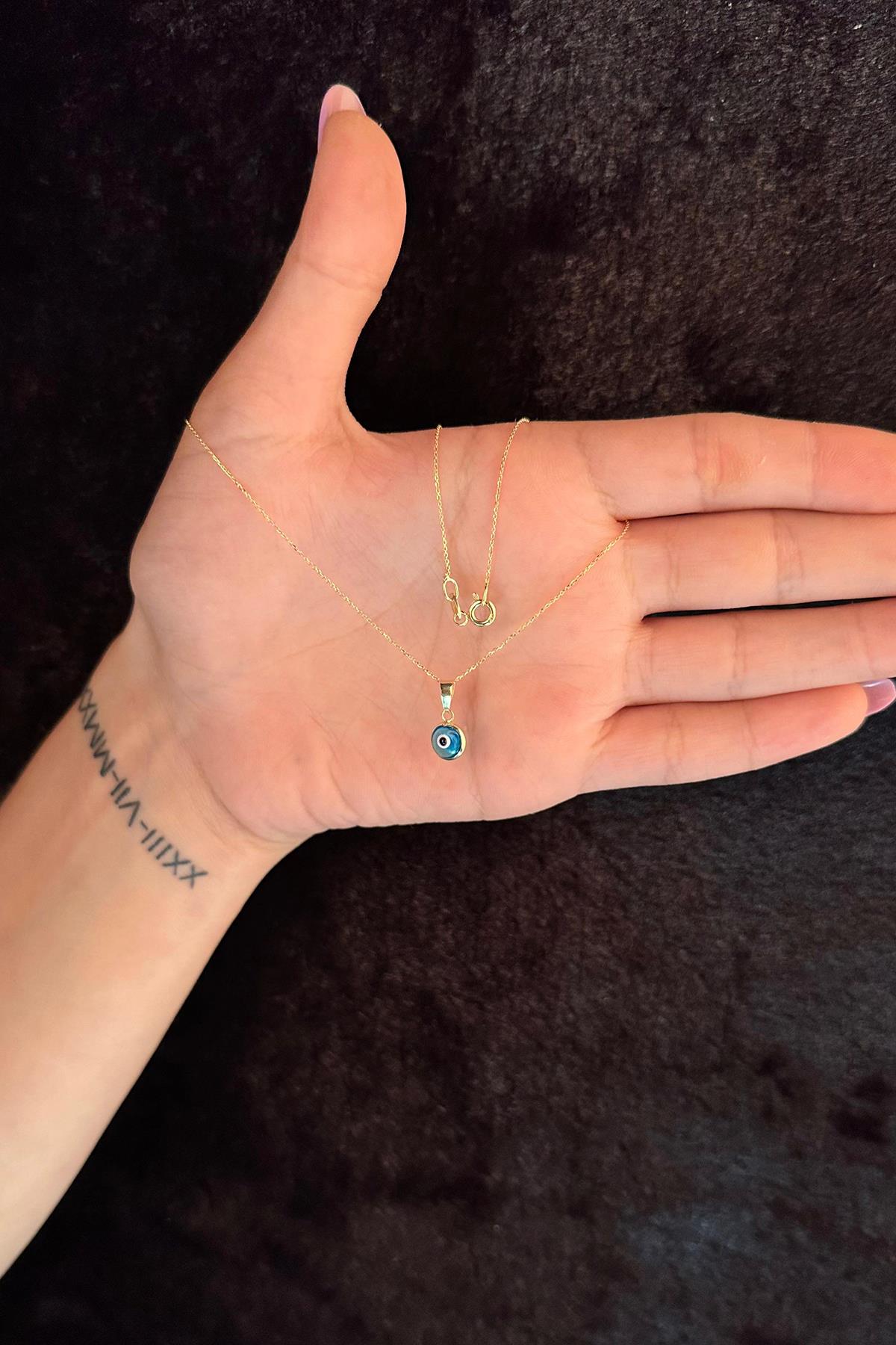 14K Gold Cable Evil Eye Necklace