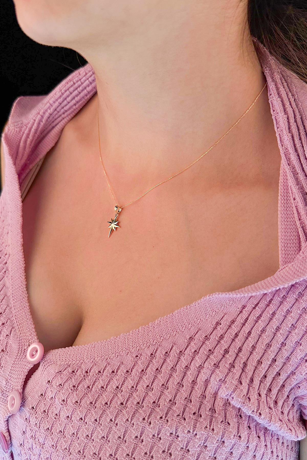 14K Gold Cable North Star Necklace