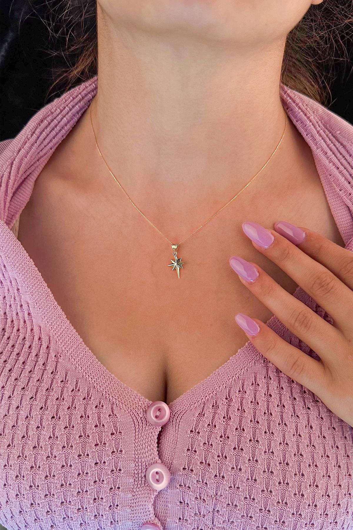 14K Gold Cable North Star Necklace