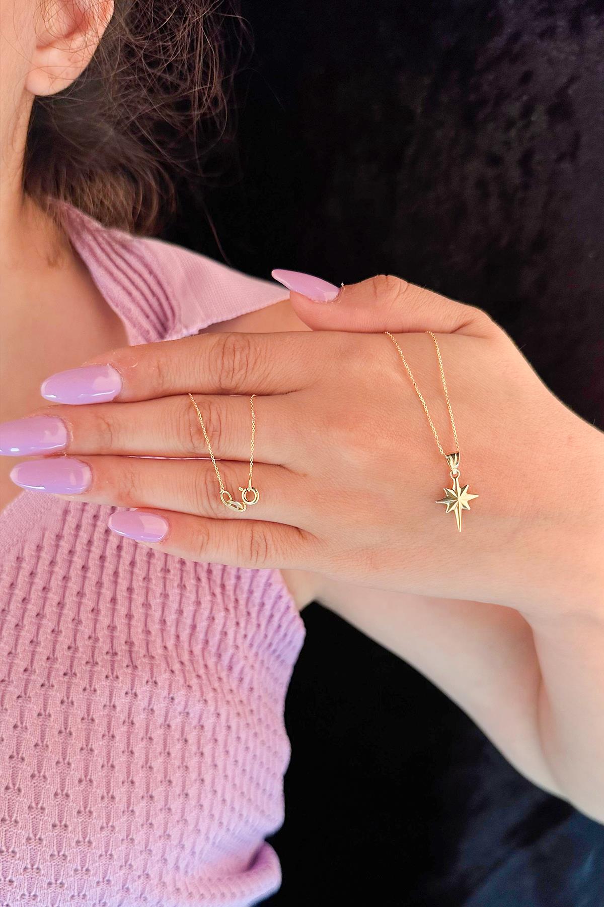 14K Gold Cable North Star Necklace