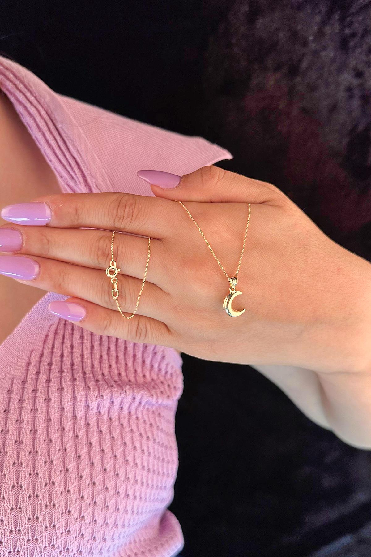 14K Gold Cable Puff Crescent Necklace