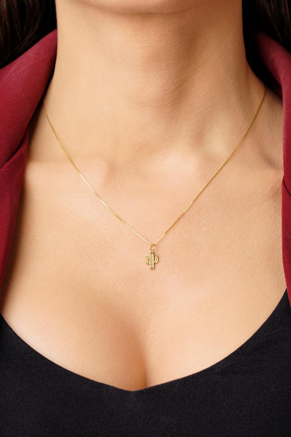 14K Gold Cactus Detailed Cube Chain Necklace