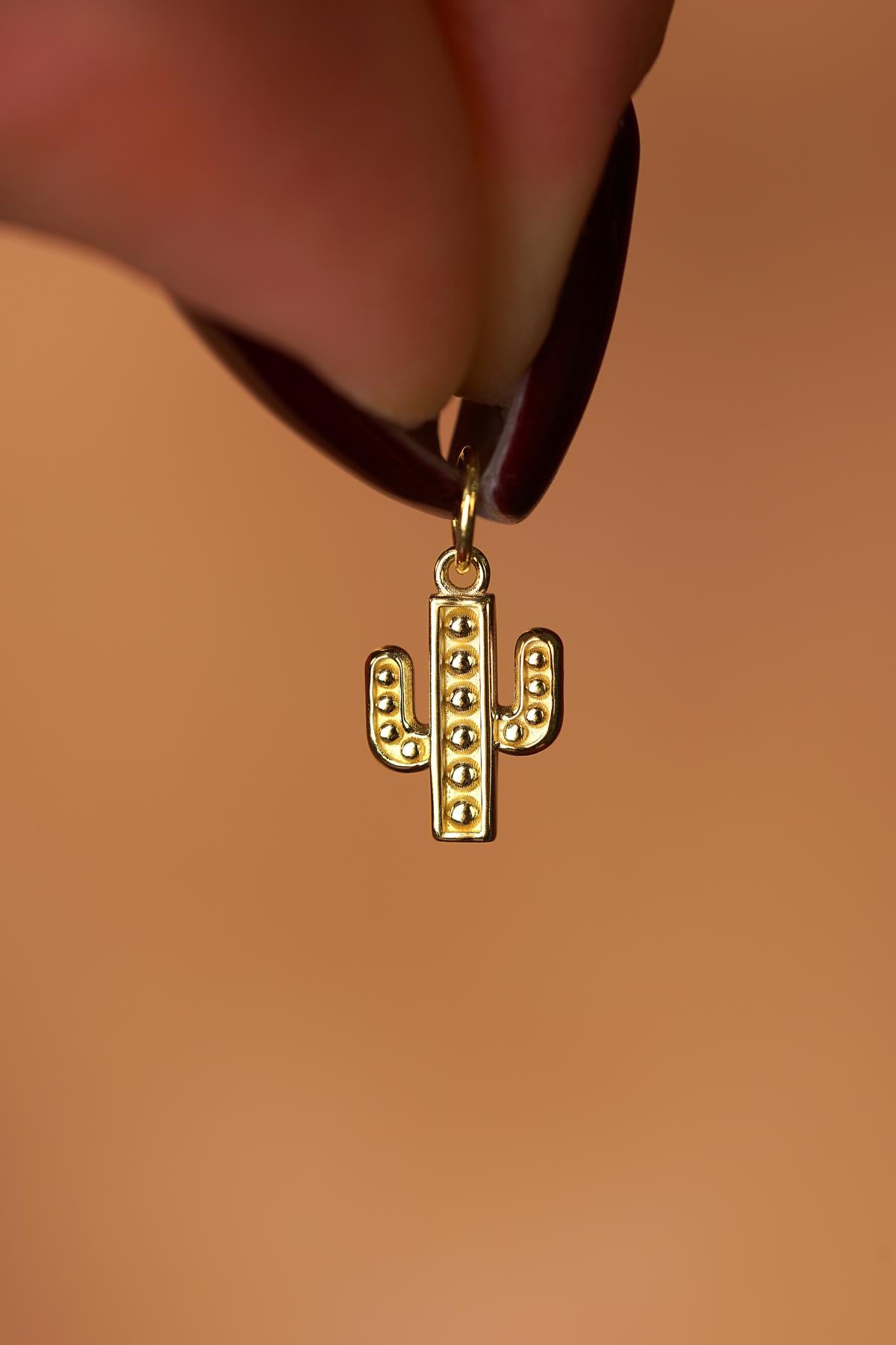 14K Gold Cactus Pendant