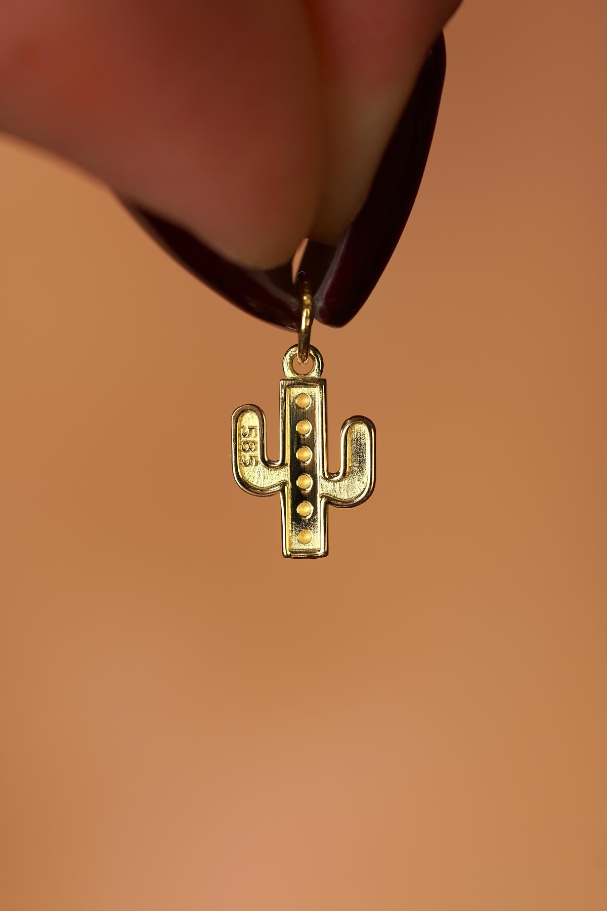 14K Gold Cactus Pendant