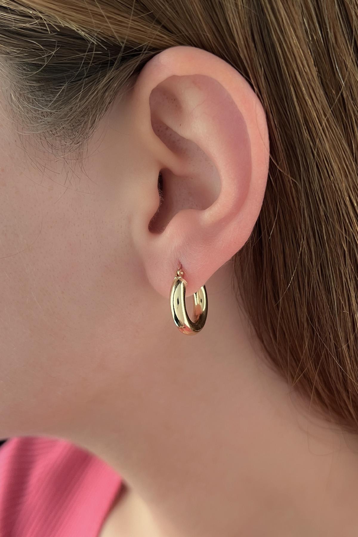 14K Gold Chunky Tube Earrings 2