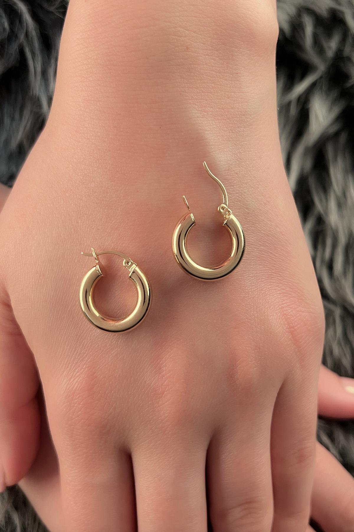 14K Gold Chunky Tube Earrings 2