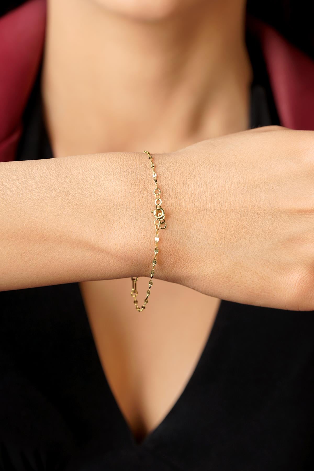 14K Gold Clover Charm Mirror Bracelet