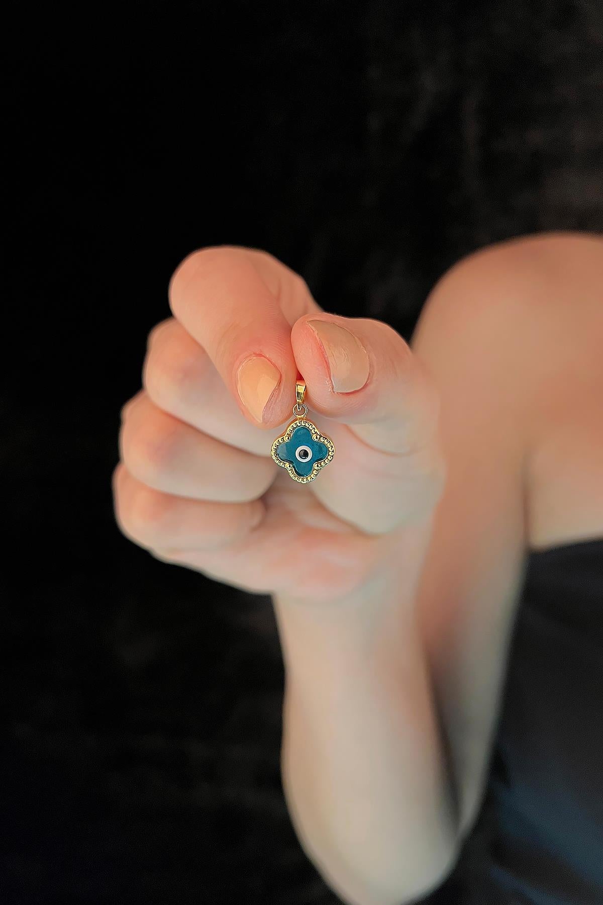 14K Gold Clover Shape Evil Eye Charm