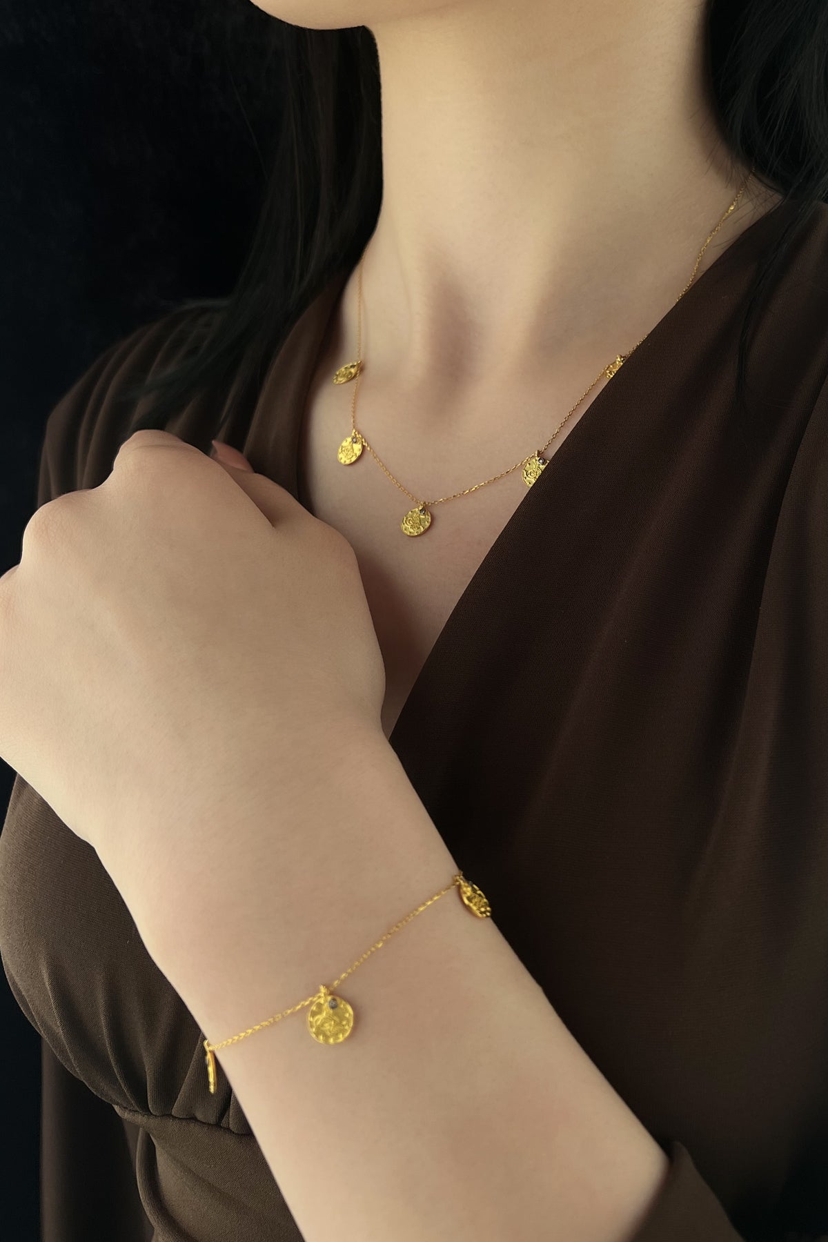 14K Gold Coins Set ( Necklace - Earrings - Bracelet )