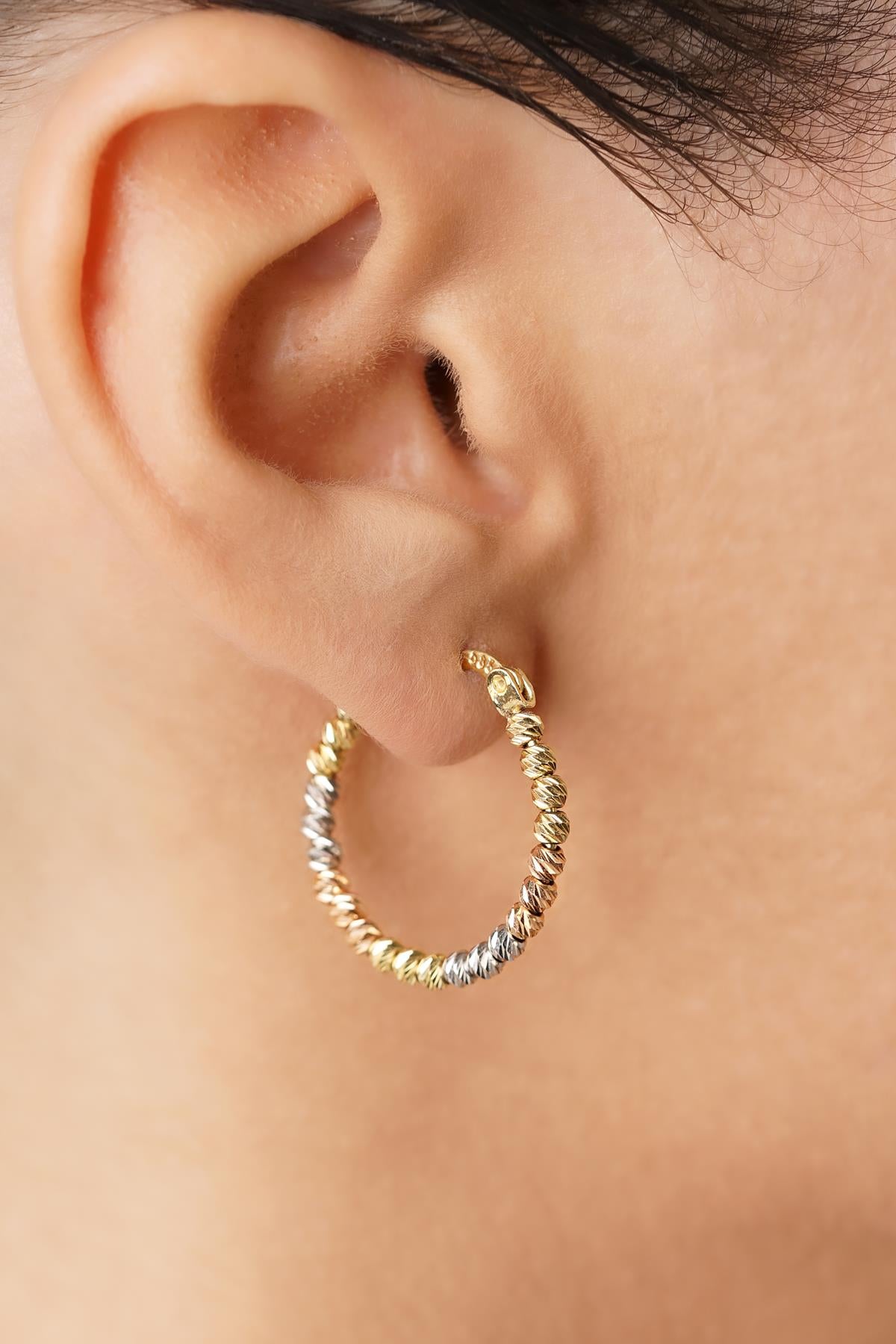 14K Gold Colorful Beaded Hoop Earrings