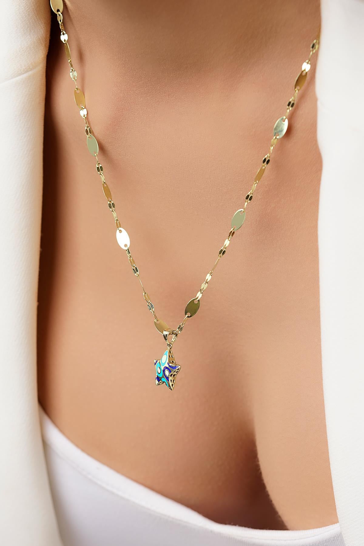 14K Gold Colorful Star on Bold Mirror Chain