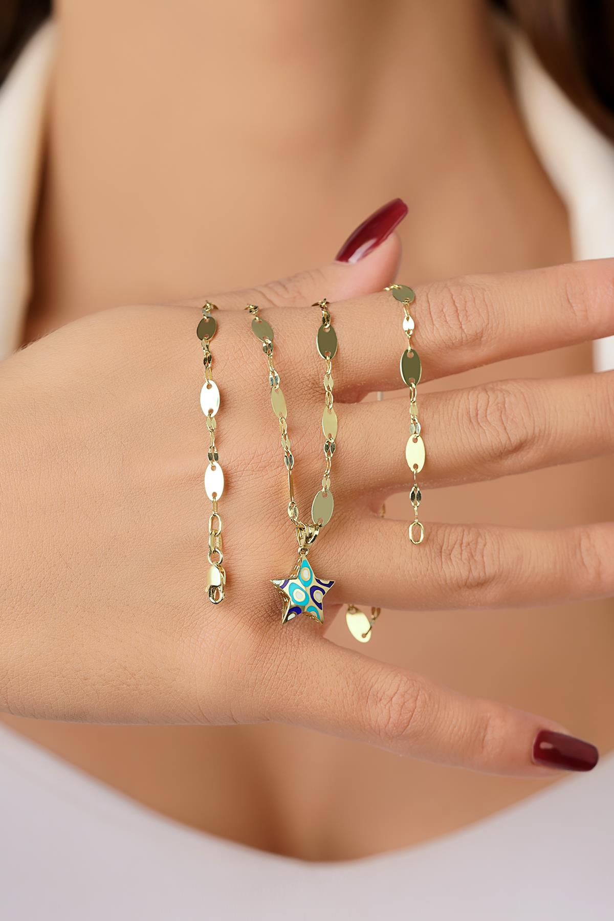 14K Gold Colorful Star on Bold Mirror Chain