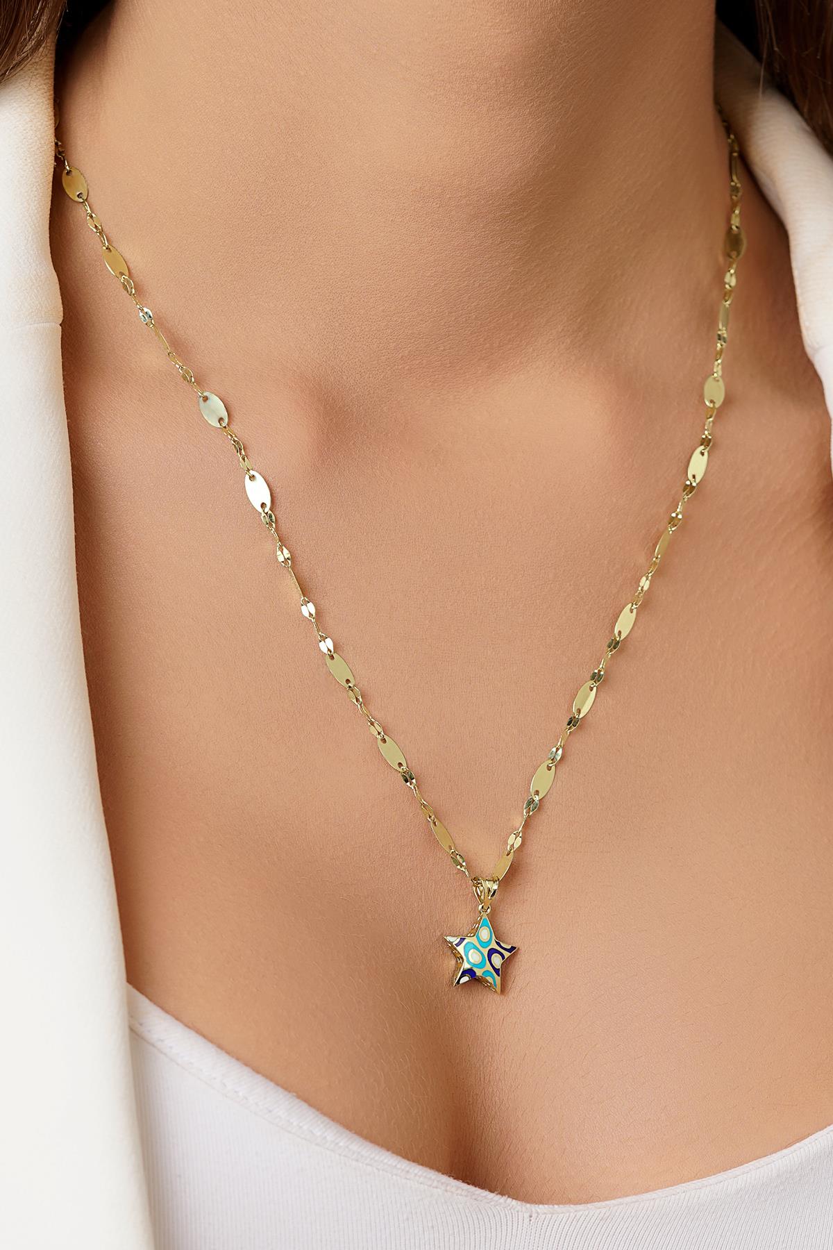 14K Gold Colorful Star on Bold Mirror Chain