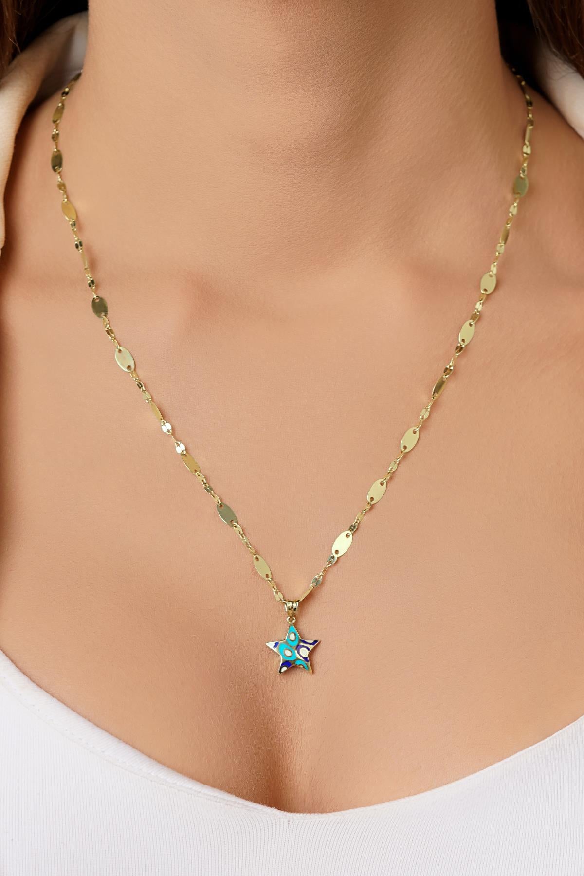 14K Gold Colorful Star on Bold Mirror Chain