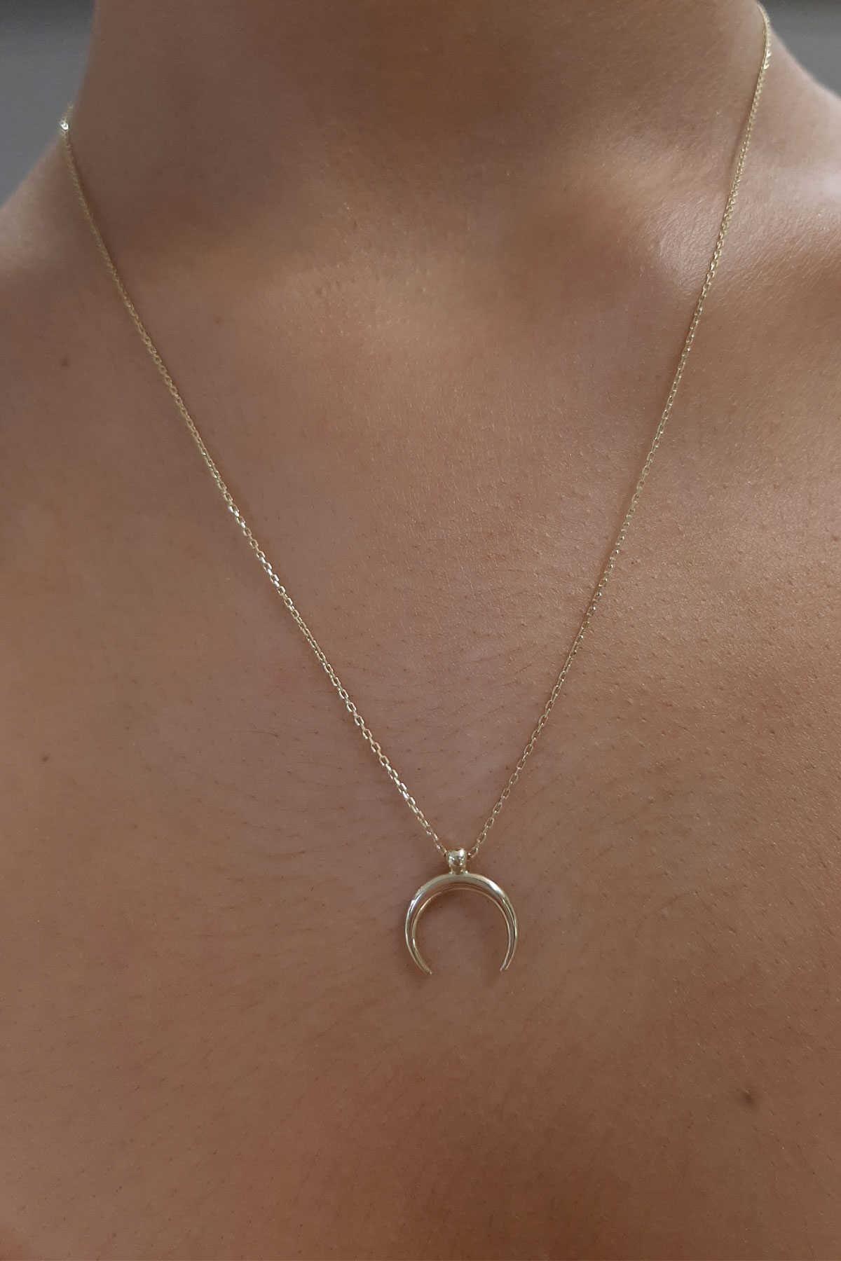 14K Gold Crescent Necklace