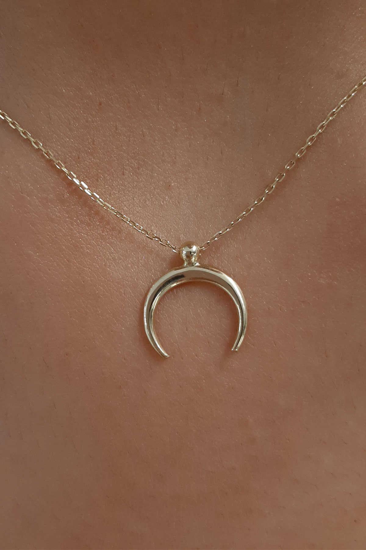 14K Gold Crescent Necklace