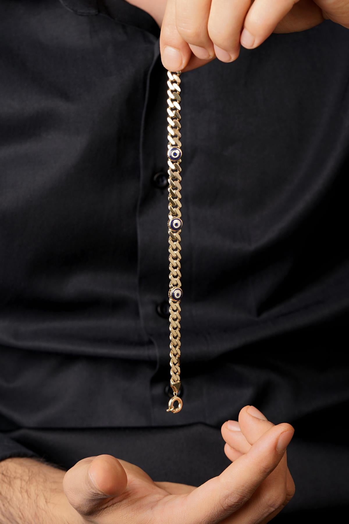 14K Gold Cuban Evil Eyes Bracelet