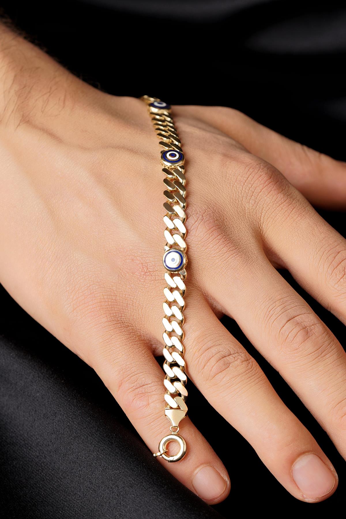 14K Gold Cuban Evil Eyes Bracelet