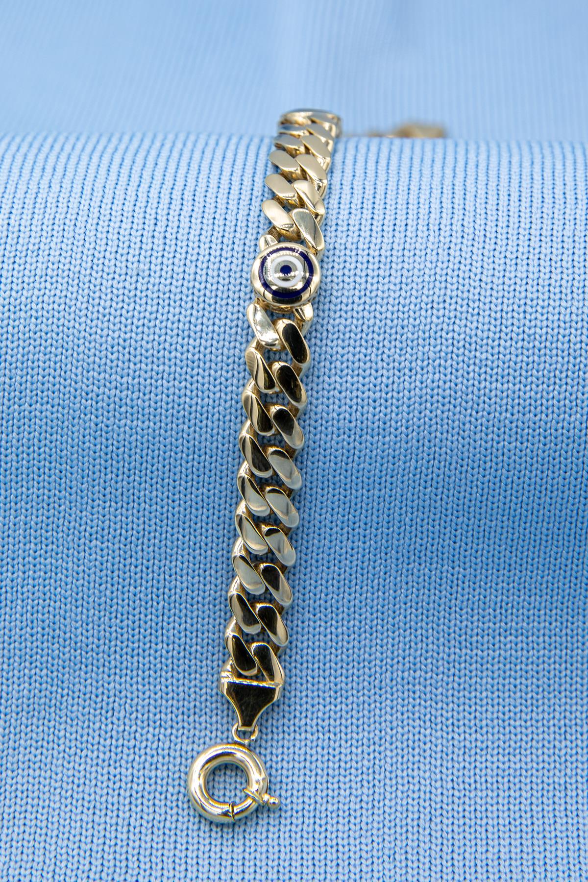 14K Gold Cuban Evil Eyes Bracelet