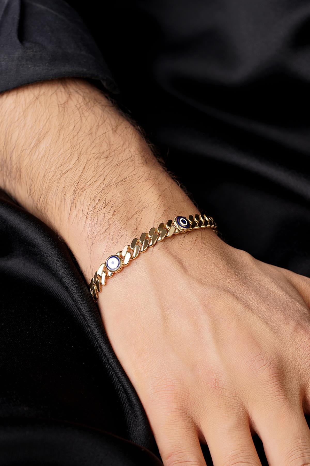 14K Gold Cuban Evil Eyes Bracelet