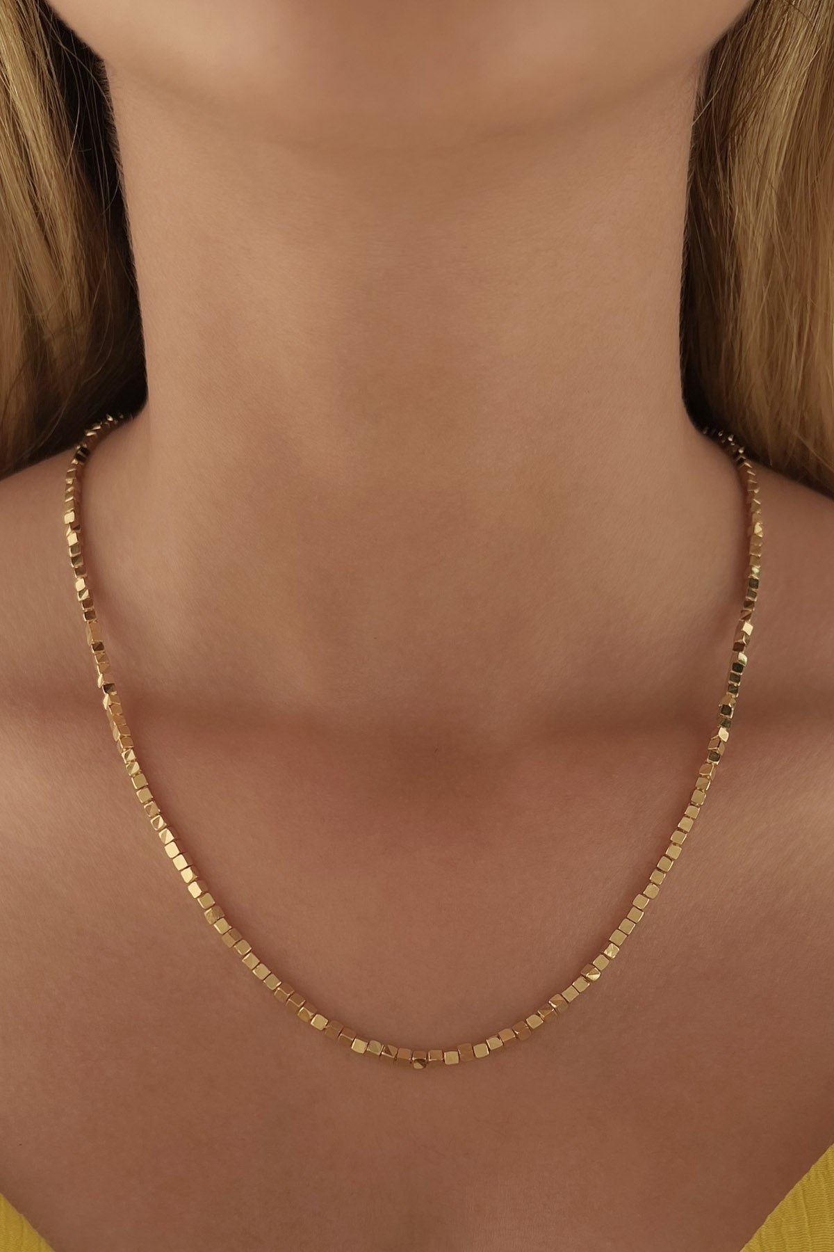 14K Gold Cube Beaded Necklace