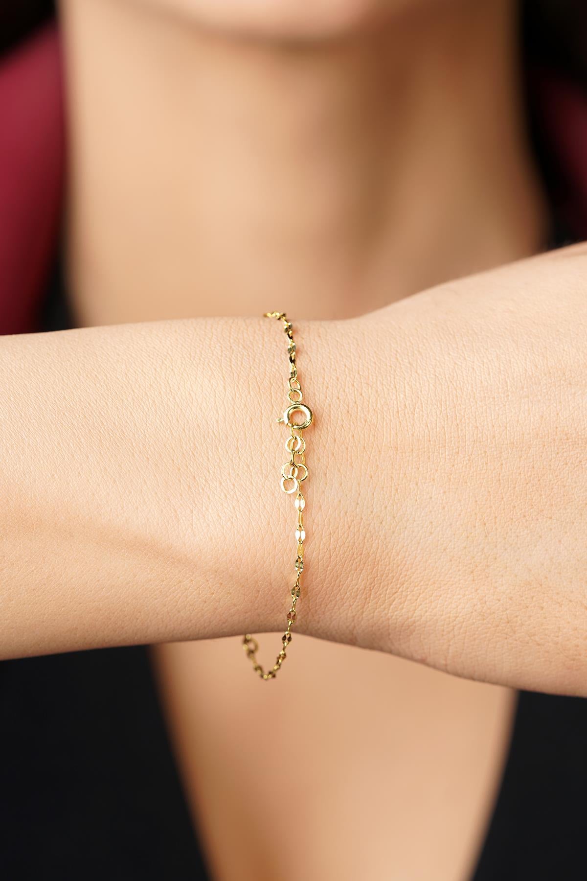 14K Gold Cube Charm Mirror Bracelet