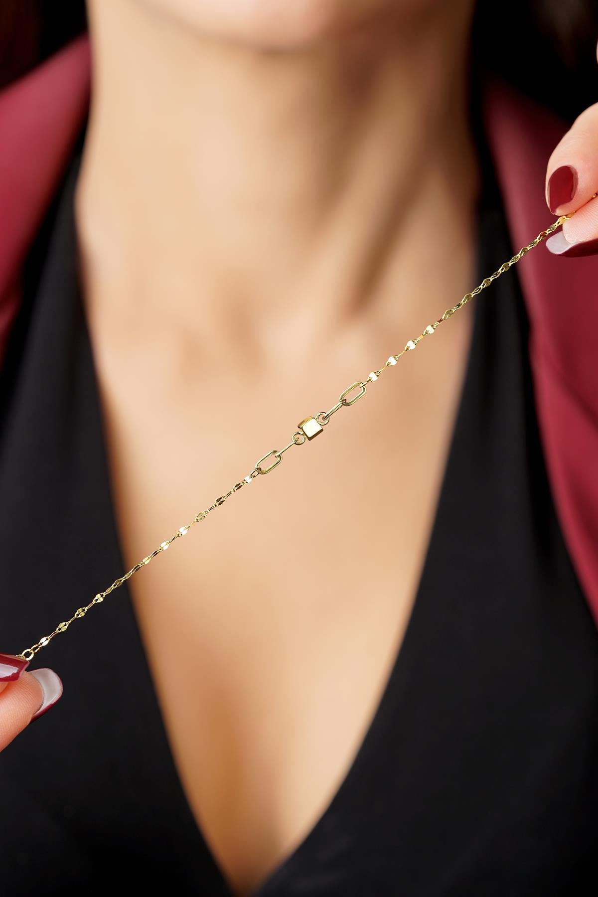 14K Gold Cube Charm Mirror Bracelet