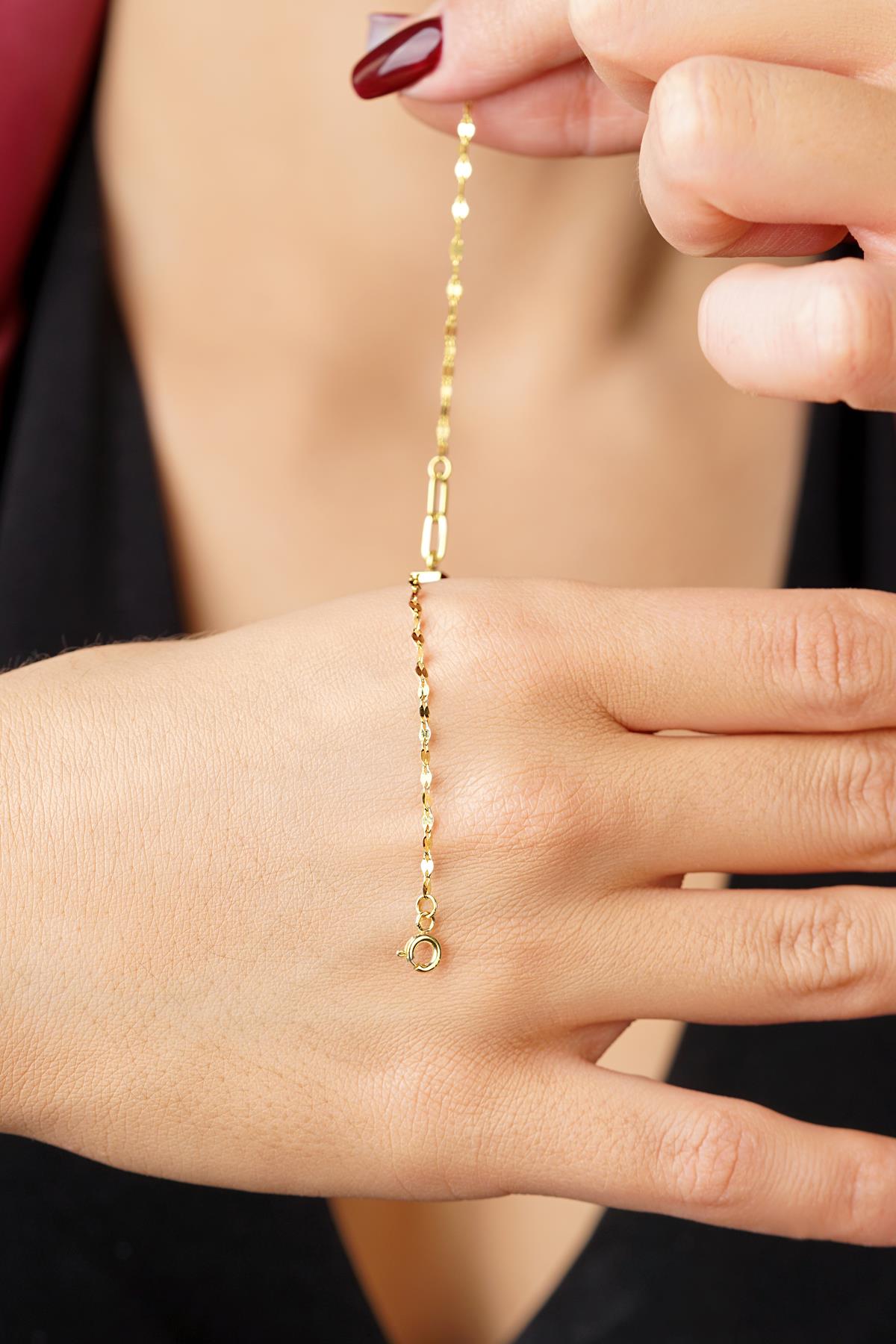 14K Gold Cube Charm Mirror Bracelet