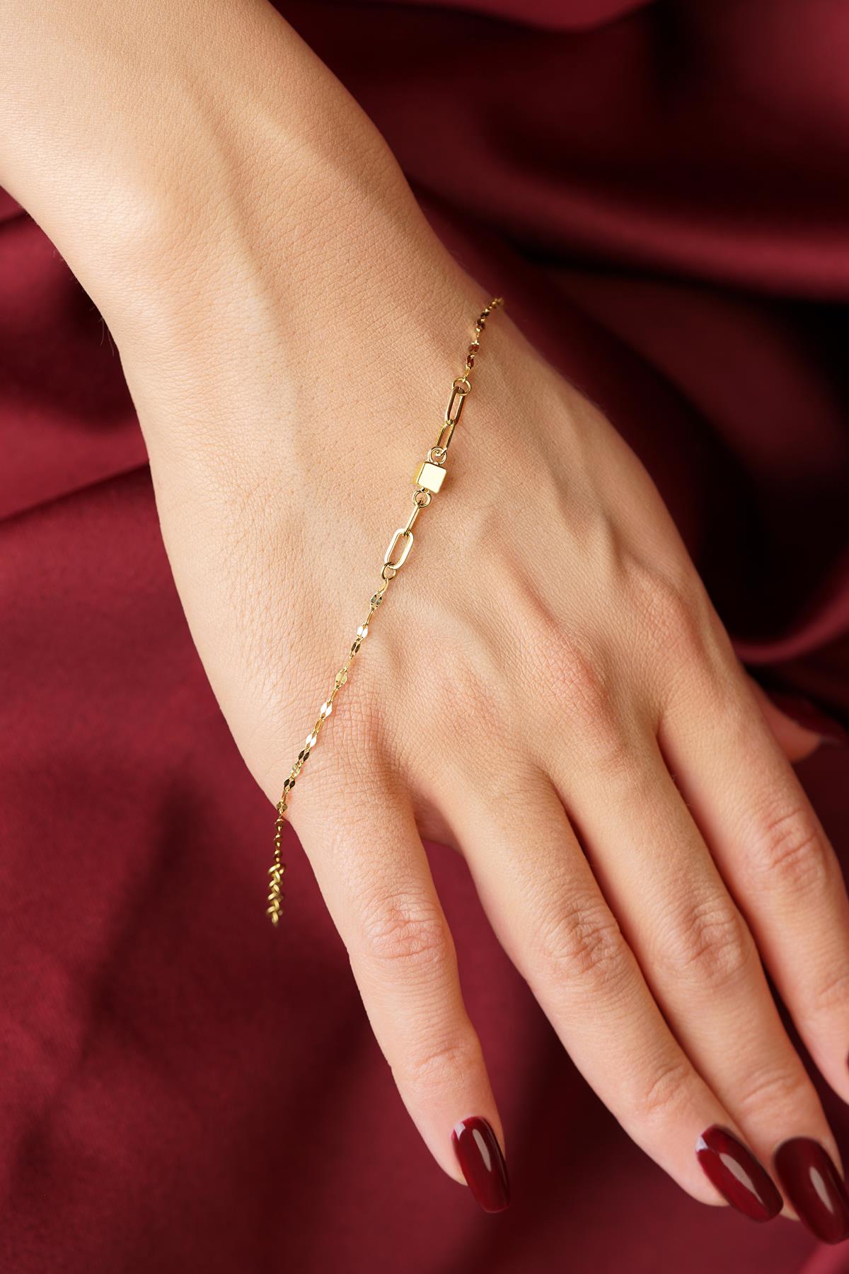 14K Gold Cube Charm Mirror Bracelet