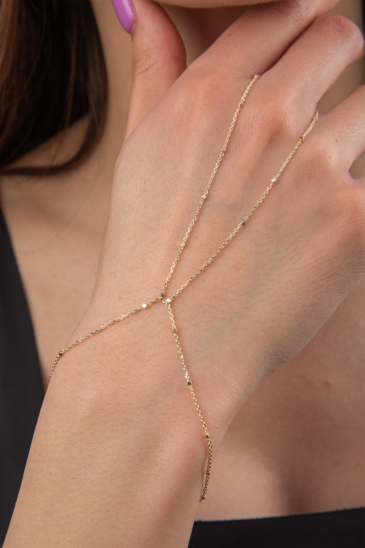 14K Gold Cube Hand Chain