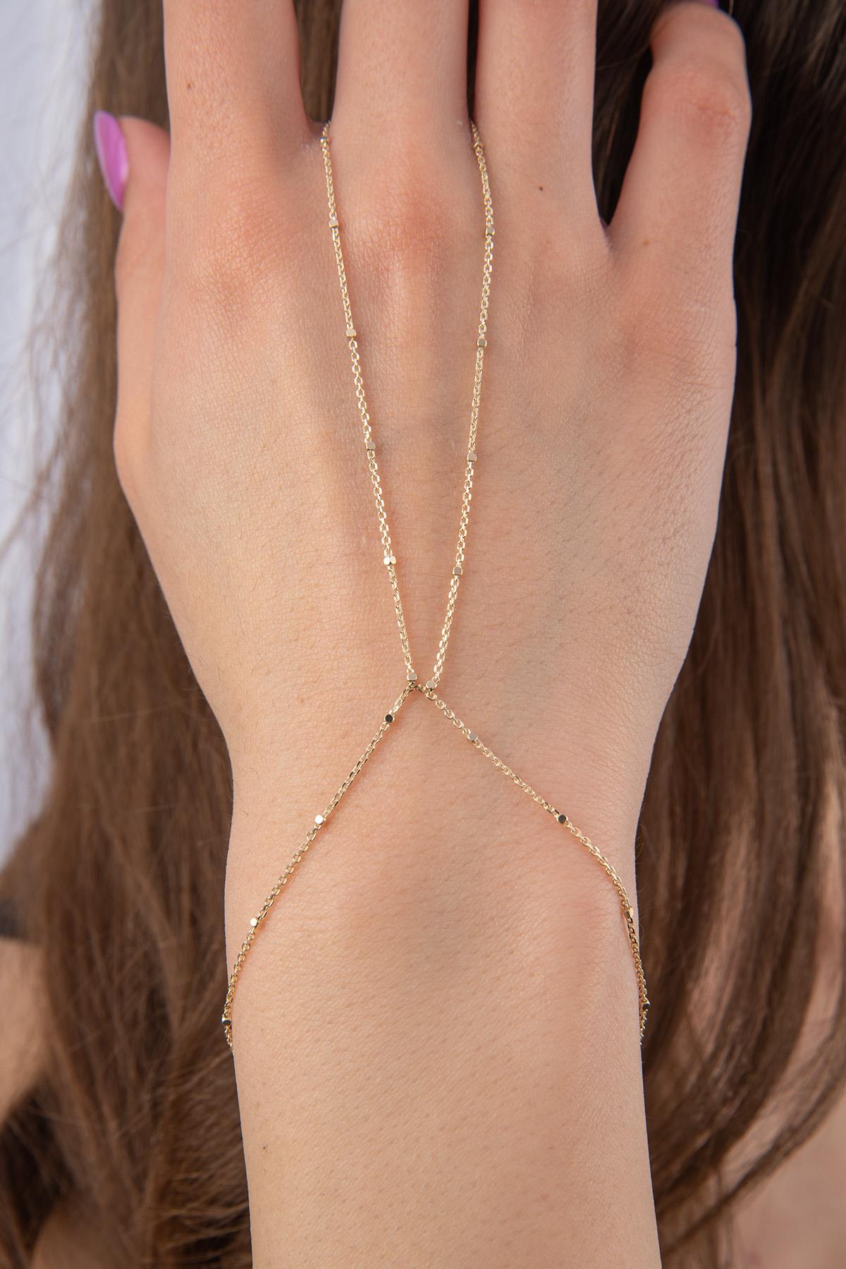 14K Gold Cube Hand Chain
