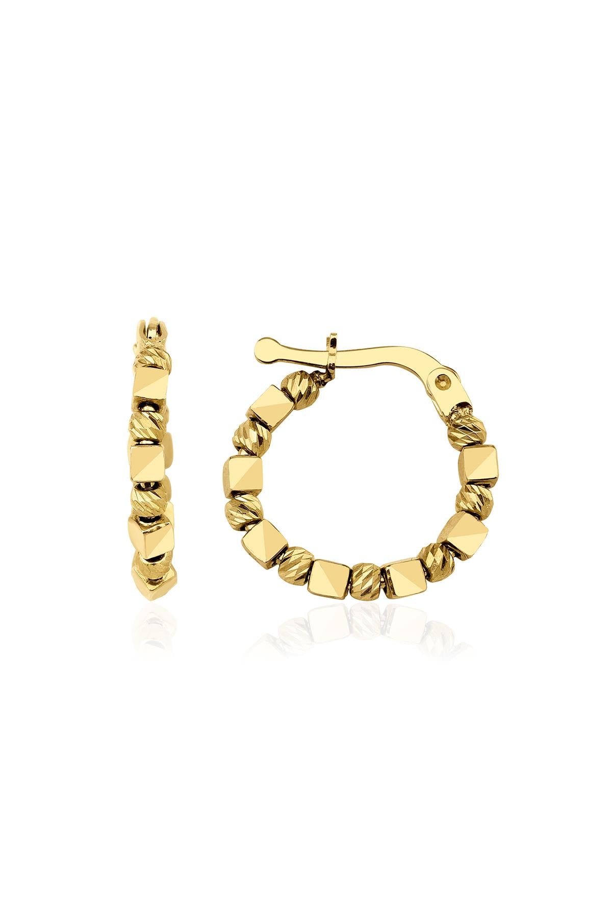 14K Gold Cubic Dorica Hoop Earrings