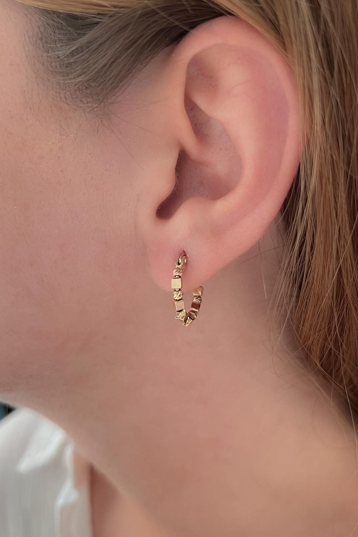 14K Gold Cubic Dorica Hoop Earrings