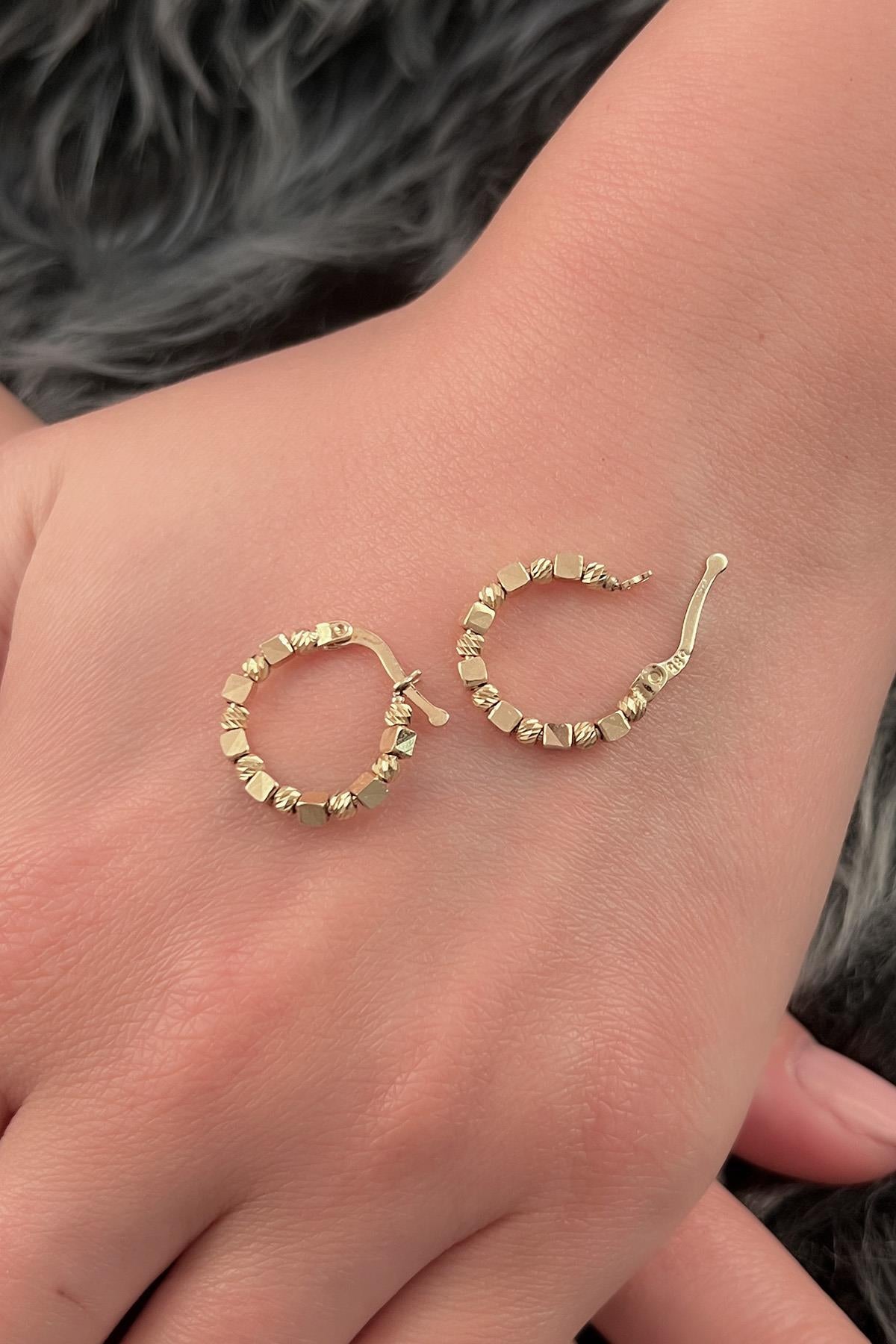 14K Gold Cubic Dorica Hoop Earrings