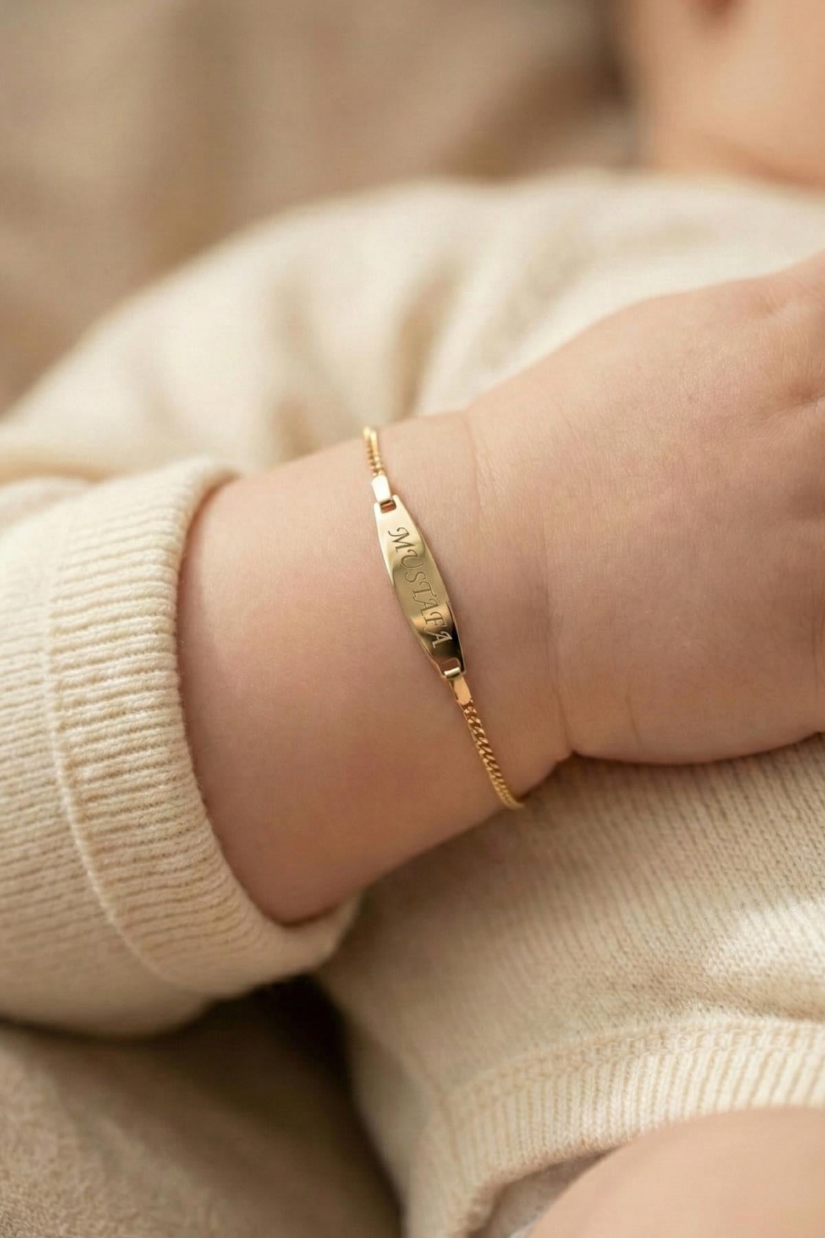 14K Gold Curb Chain Oval Baby ID Bracelet