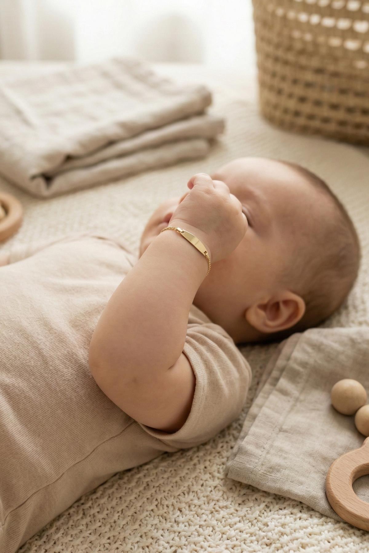 14K Gold Curb Chain Oval Baby ID Bracelet